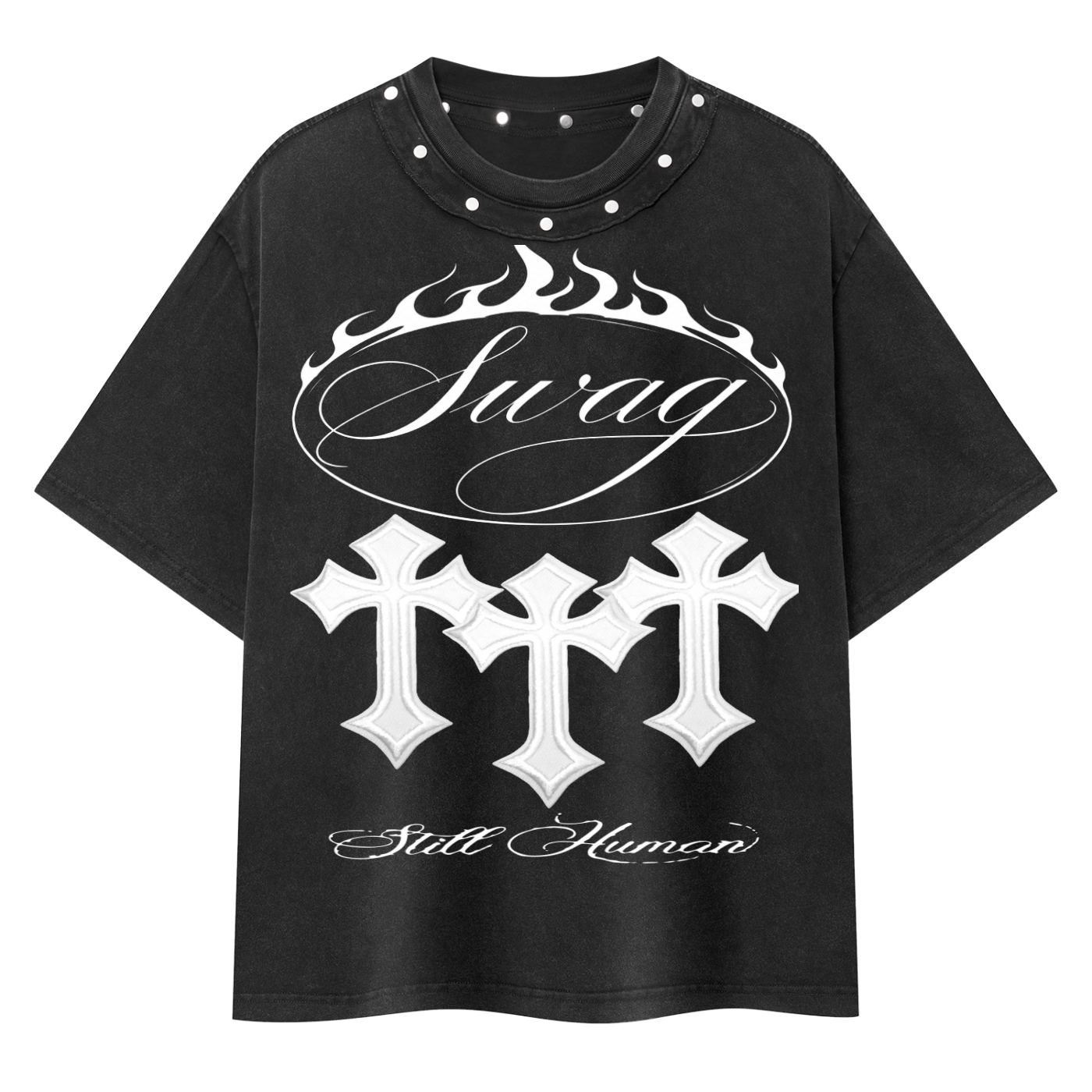 Unisex Washed Boxy Studded T-Shirt